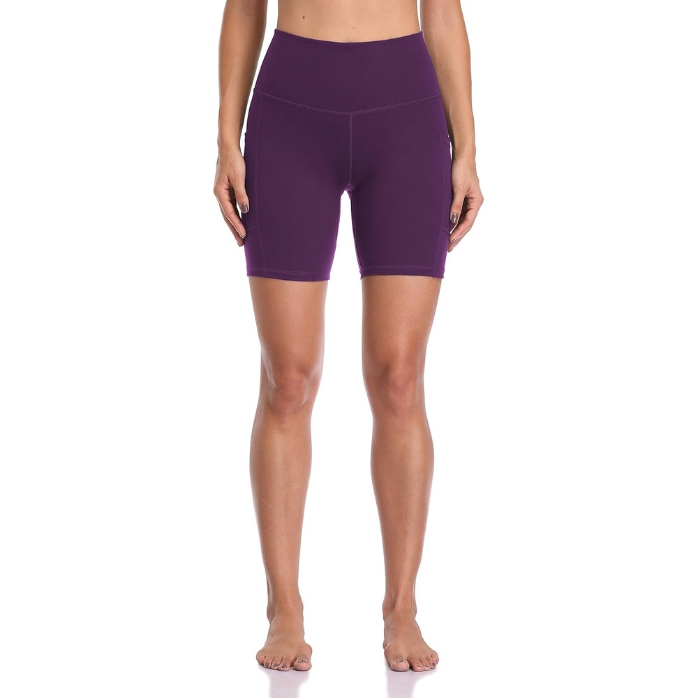image:imageColorfulkoala Womens High Waisted Biker Shorts with Pockets 6 Inseam Yoga Tummy Control ShortDeep Violet