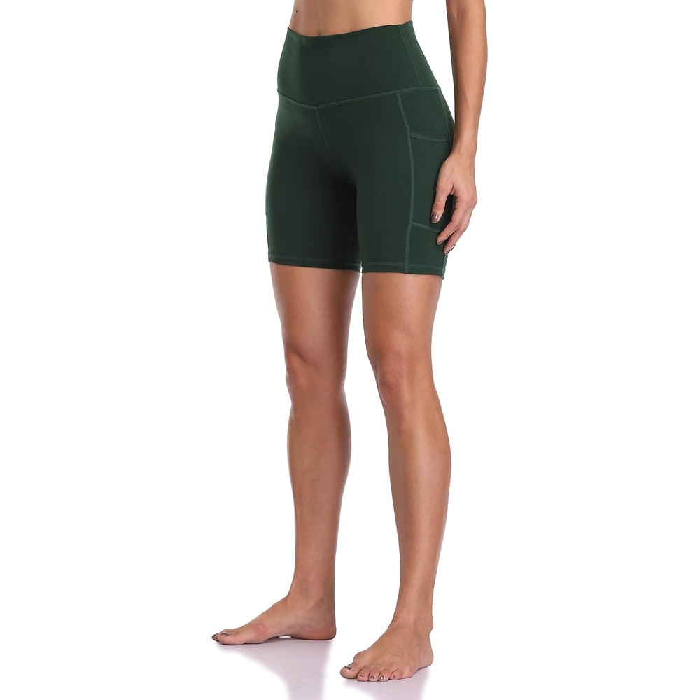 image:imageColorfulkoala Womens High Waisted Biker Shorts with Pockets 6 Inseam Yoga Tummy Control ShortForest Green