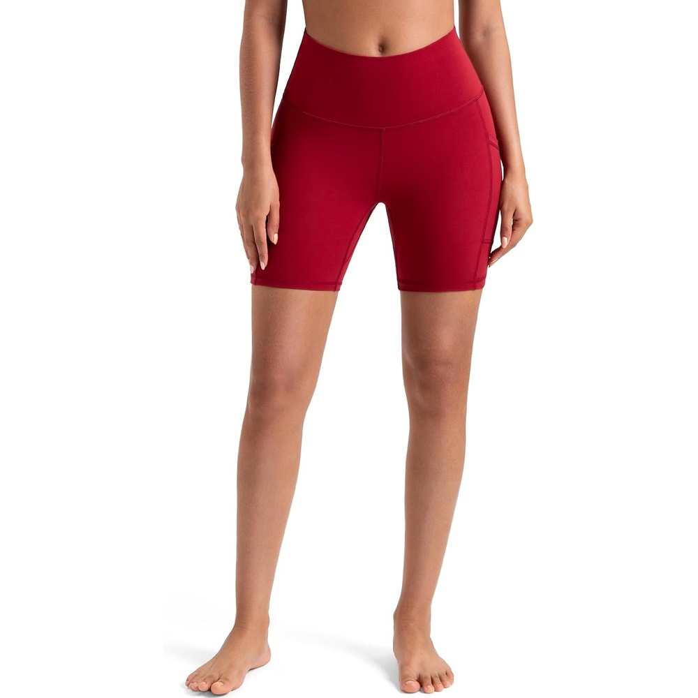 image:imageColorfulkoala Womens High Waisted Biker Shorts with Pockets 6 Inseam Yoga Tummy Control ShortRose Red