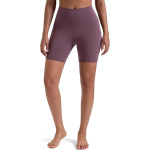 image:imageColorfulkoala Womens High Waisted Biker Shorts with Pockets 6 Inseam Yoga Tummy Control ShortDusty Red