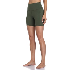 image:imageColorfulkoala Womens High Waisted Biker Shorts with Pockets 6 Inseam Yoga Tummy Control ShortOlive Green