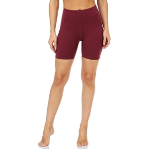 image:imageColorfulkoala Womens High Waisted Biker Shorts with Pockets 6 Inseam Yoga Tummy Control ShortWine Red
