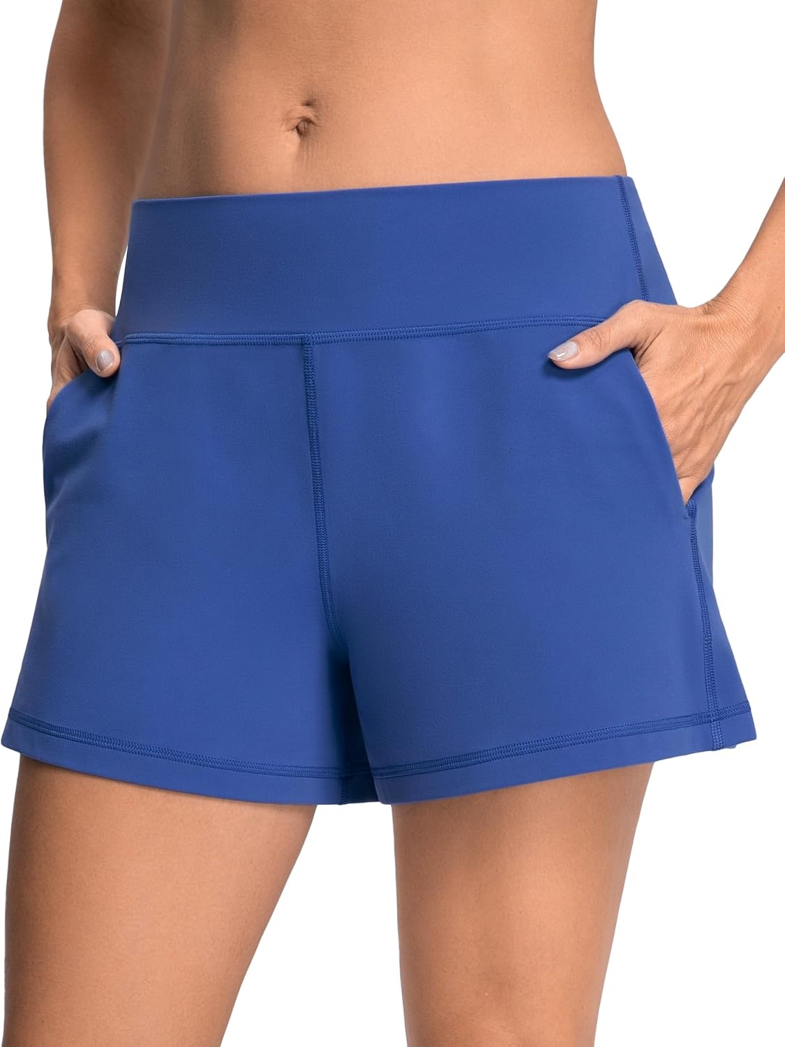 image:imageColorfulkoala Dreamlux Casual Shorts for Women 35 High Waisted Workout Athletic Linerless Yoga Short with PocketsBaleine Blue
