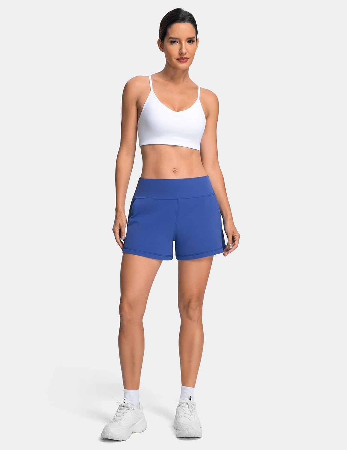 image:imageColorfulkoala Dreamlux Casual Shorts for Women 35 High Waisted Workout Athletic Linerless Yoga Short with PocketsBaleine Blue