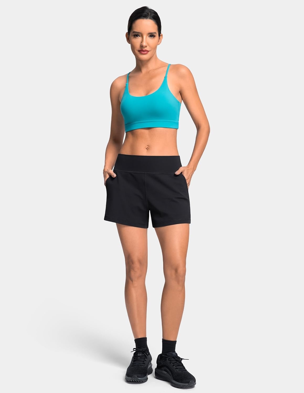 image:imageColorfulkoala Dreamlux Casual Shorts for Women 35 High Waisted Workout Athletic Linerless Yoga Short with PocketsBlack