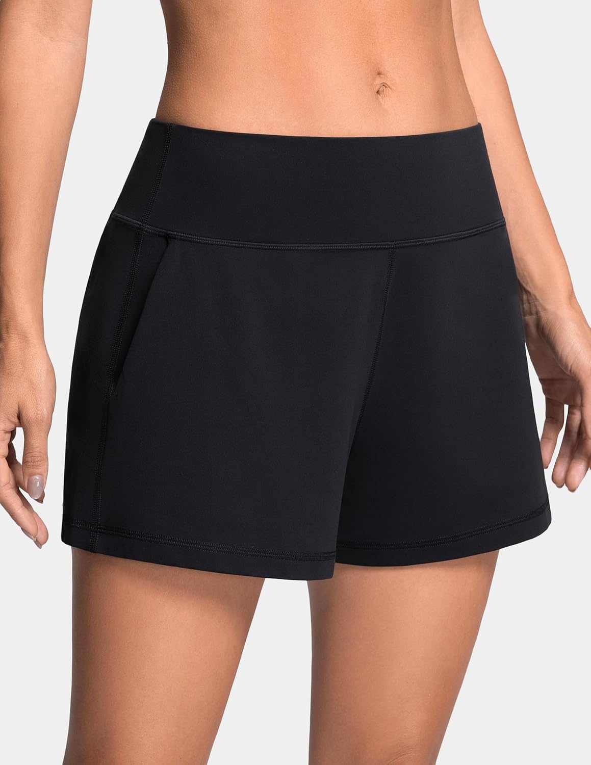 image:imageColorfulkoala Dreamlux Casual Shorts for Women 35 High Waisted Workout Athletic Linerless Yoga Short with PocketsBlack
