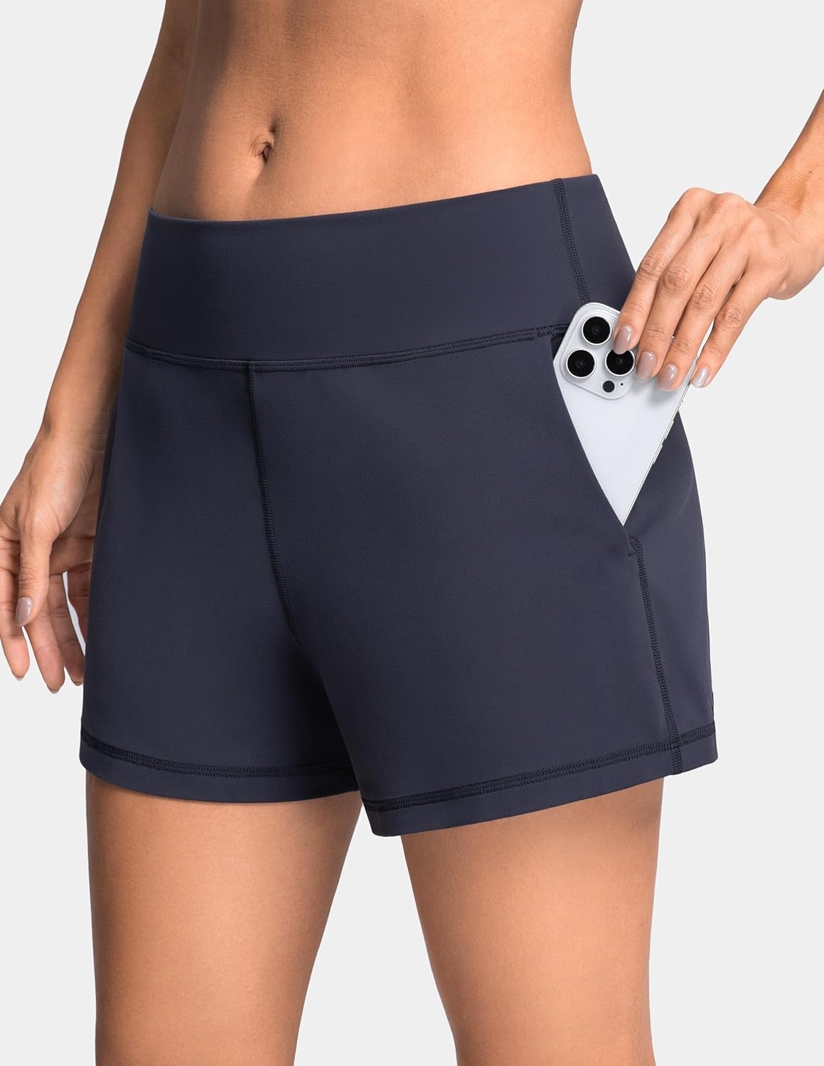 image:imageColorfulkoala Dreamlux Casual Shorts for Women 35 High Waisted Workout Athletic Linerless Yoga Short with PocketsBlue Ink