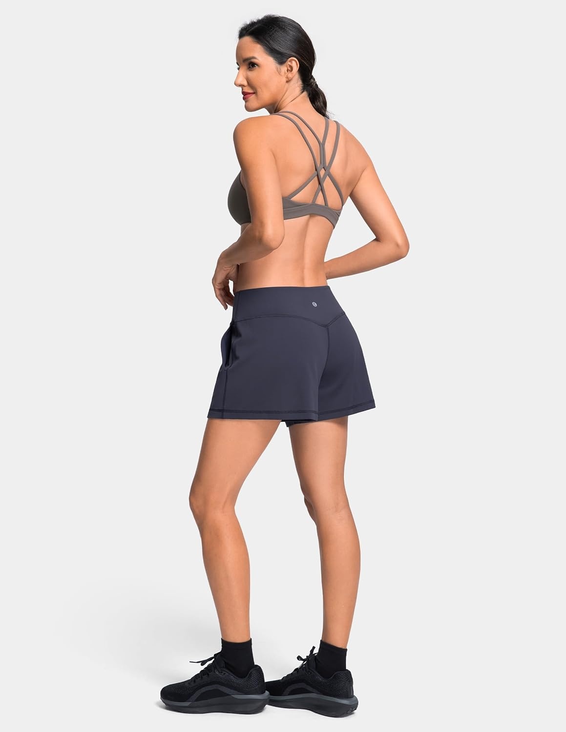 image:imageColorfulkoala Dreamlux Casual Shorts for Women 35 High Waisted Workout Athletic Linerless Yoga Short with PocketsBlue Ink
