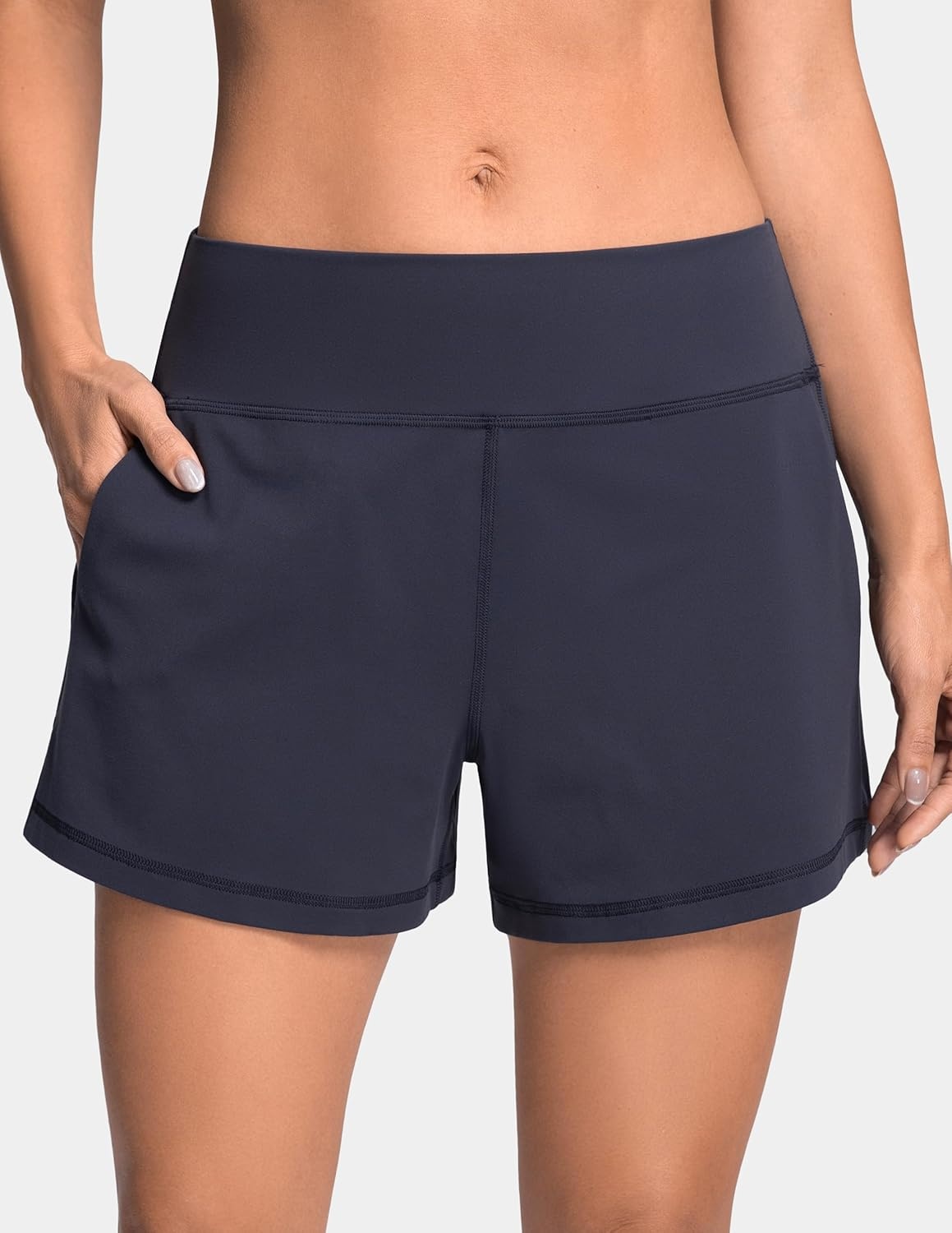 image:imageColorfulkoala Dreamlux Casual Shorts for Women 35 High Waisted Workout Athletic Linerless Yoga Short with PocketsBlue Ink
