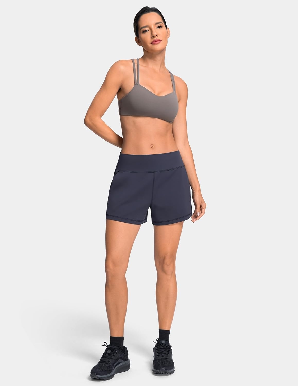 image:imageColorfulkoala Dreamlux Casual Shorts for Women 35 High Waisted Workout Athletic Linerless Yoga Short with PocketsBlue Ink