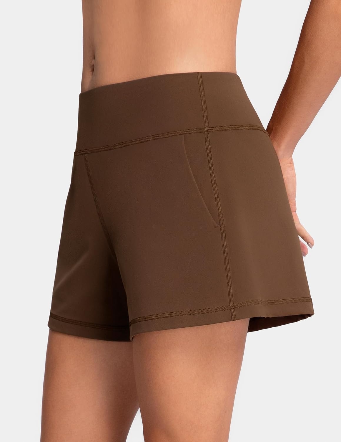 image:imageColorfulkoala Dreamlux Casual Shorts for Women 35  High Waisted Workout Athletic Linerless Yoga Short with PocketsCocoa
