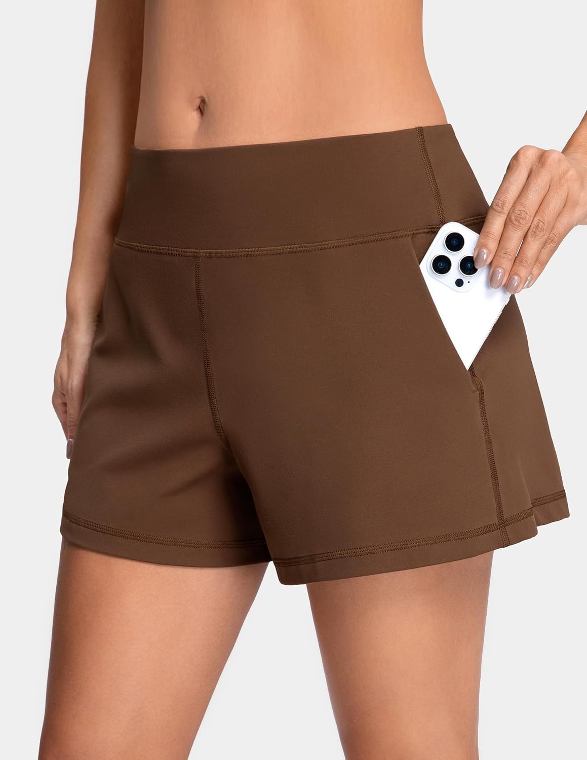 image:imageColorfulkoala Dreamlux Casual Shorts for Women 35  High Waisted Workout Athletic Linerless Yoga Short with PocketsCocoa