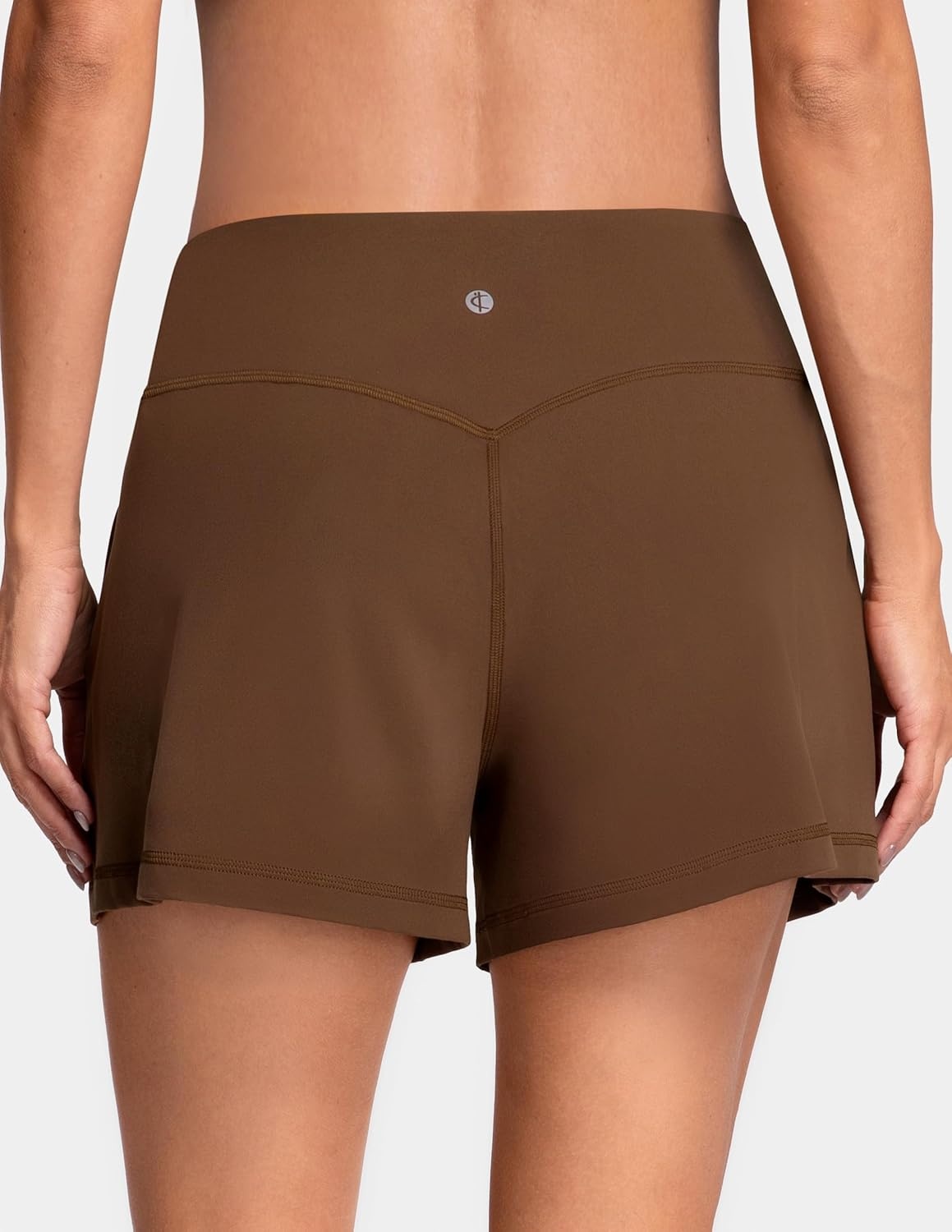 image:imageColorfulkoala Dreamlux Casual Shorts for Women 35  High Waisted Workout Athletic Linerless Yoga Short with PocketsCocoa