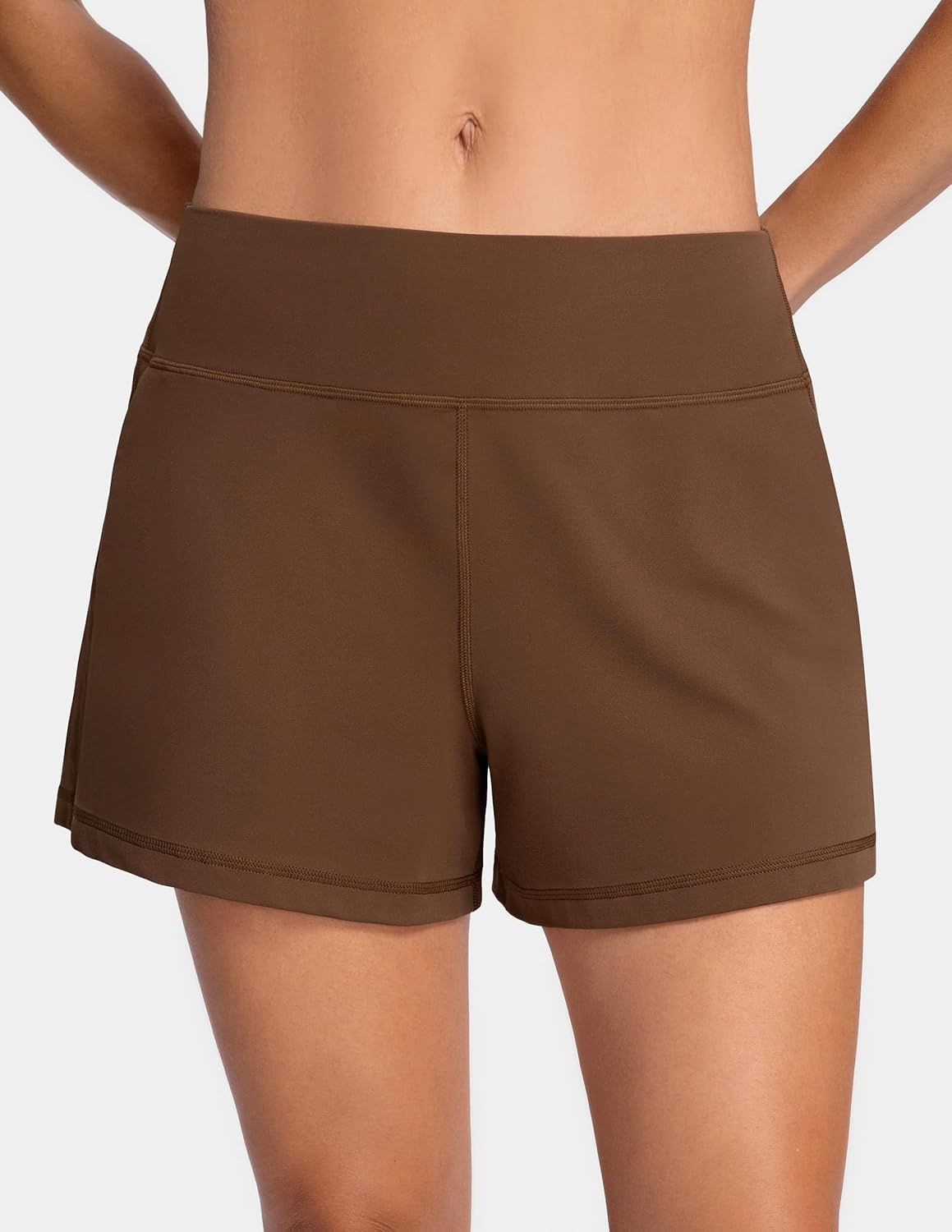image:imageColorfulkoala Dreamlux Casual Shorts for Women 35  High Waisted Workout Athletic Linerless Yoga Short with PocketsCocoa