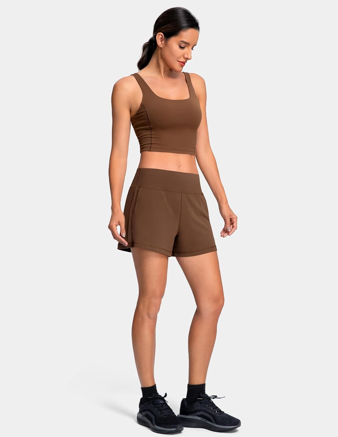 image:imageColorfulkoala Dreamlux Casual Shorts for Women 35  High Waisted Workout Athletic Linerless Yoga Short with PocketsCocoa