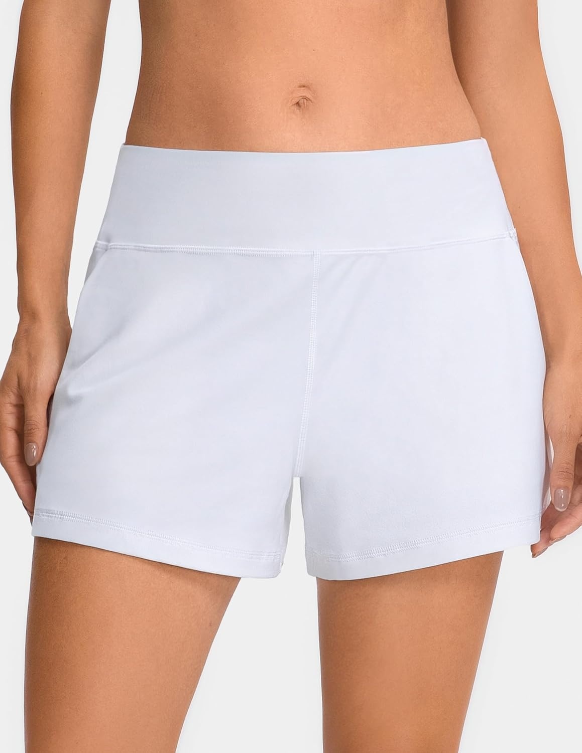 image:imageColorfulkoala Dreamlux Casual Shorts for Women 35 High Waisted Workout Athletic Linerless Yoga Short with PocketsWhite