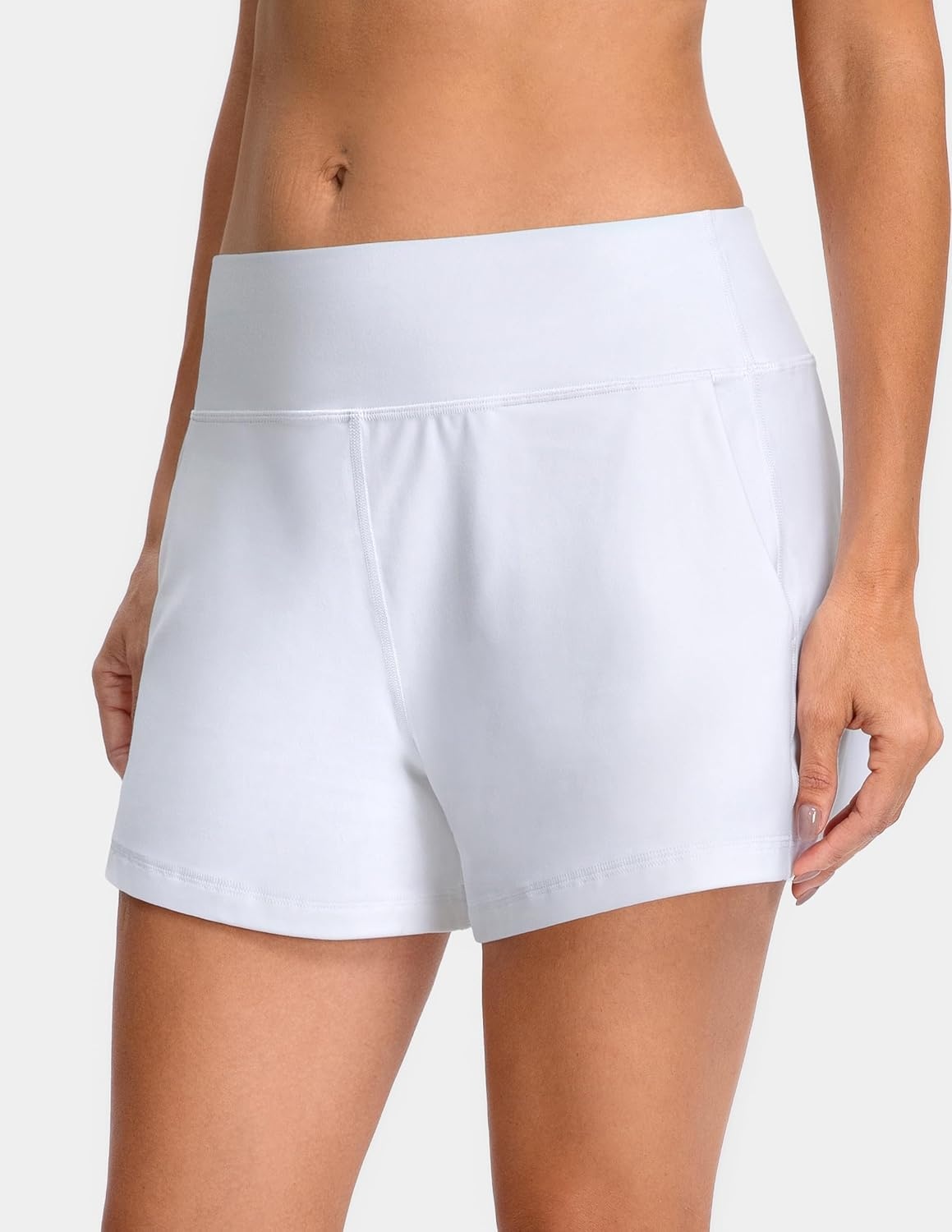 image:imageColorfulkoala Dreamlux Casual Shorts for Women 35 High Waisted Workout Athletic Linerless Yoga Short with PocketsWhite
