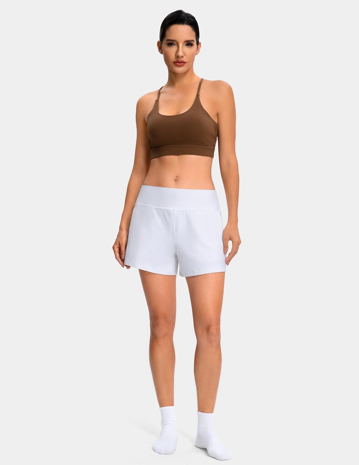 image:imageColorfulkoala Dreamlux Casual Shorts for Women 35 High Waisted Workout Athletic Linerless Yoga Short with PocketsWhite