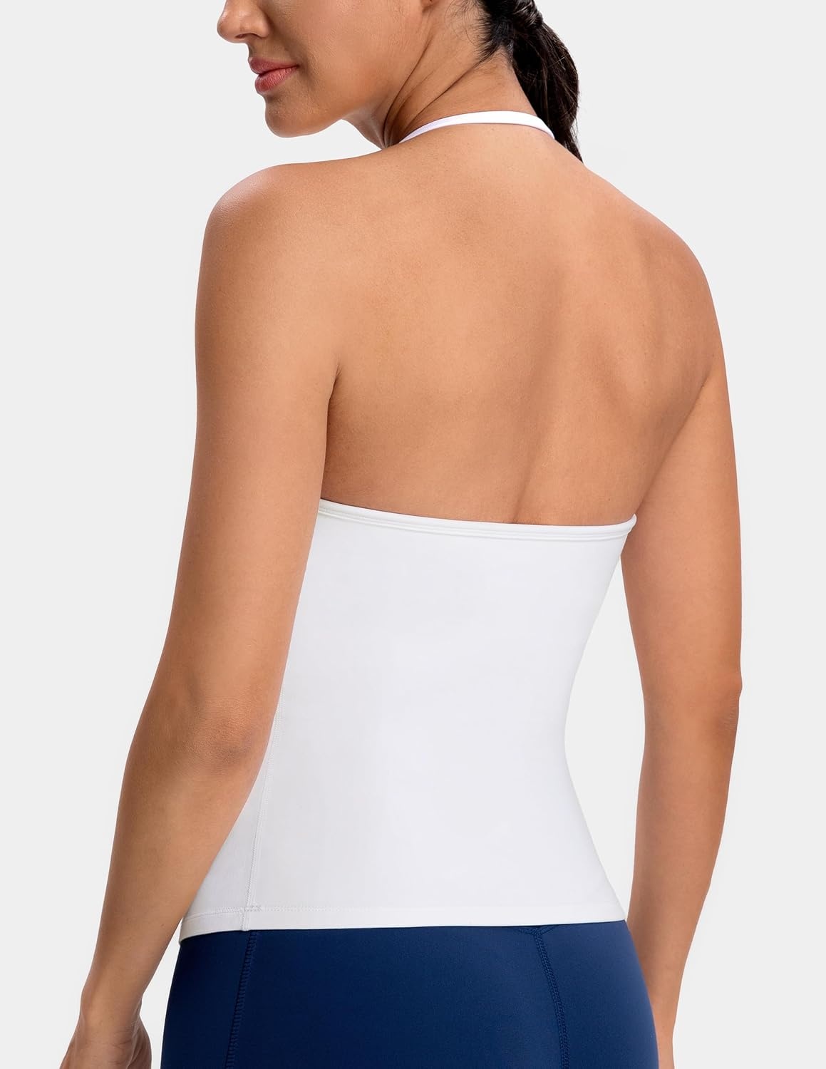 image:imageColorfulkoala Dreamlux Halter Tank Top Backless V Neck Builtin Bra Adjustable Spaghetti Strap Workout Yoga Crop TopWhite