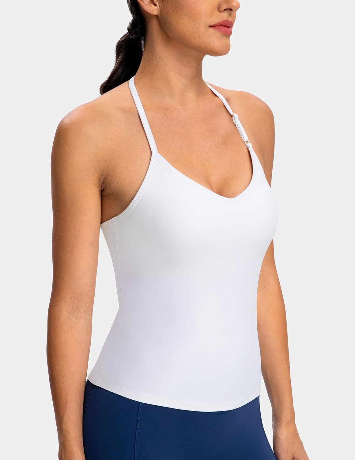 image:imageColorfulkoala Dreamlux Halter Tank Top Backless V Neck Builtin Bra Adjustable Spaghetti Strap Workout Yoga Crop TopWhite
