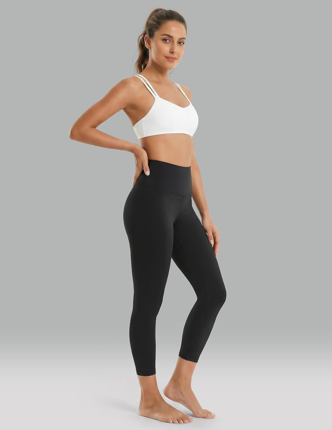 image:imageColorfulkoala Dreamlux High Waisted Leggings for Women with 21 Inseam Tummy Control Buttery Soft Capri Yoga PantsBlack