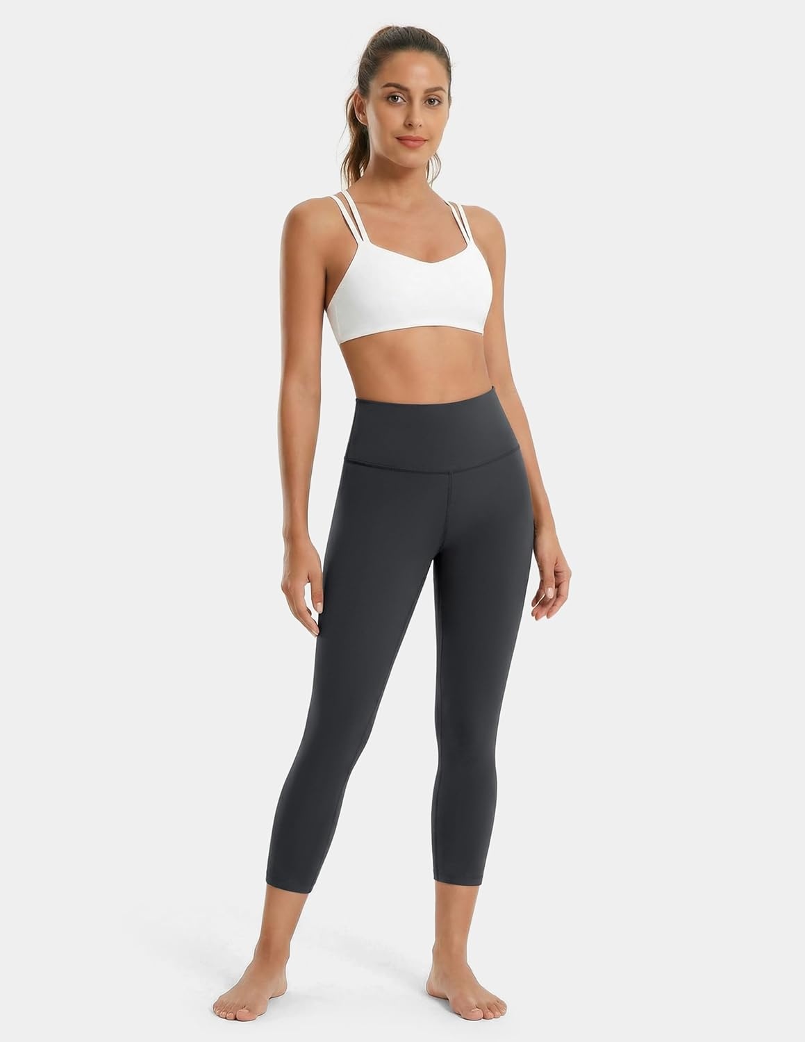 image:imageColorfulkoala Dreamlux High Waisted Leggings for Women with 21 Inseam Tummy Control Buttery Soft Capri Yoga PantsDark Carbon