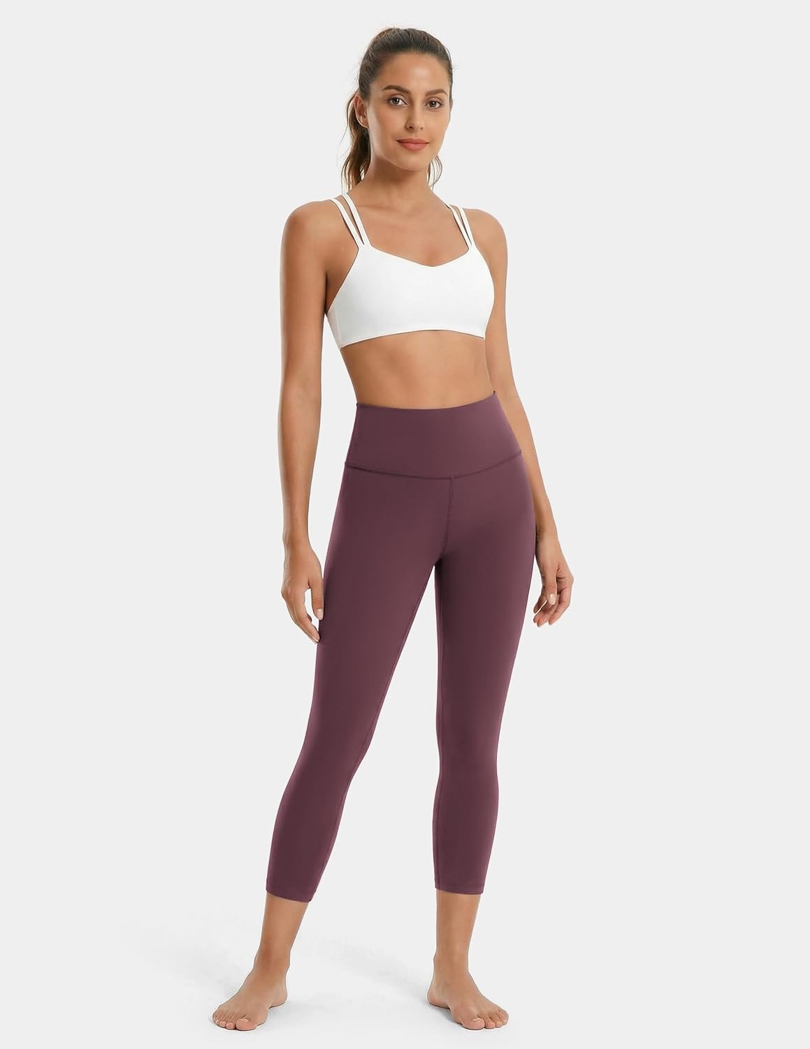 image:imageColorfulkoala Dreamlux High Waisted Leggings for Women with 21 Inseam Tummy Control Buttery Soft Capri Yoga PantsPlum Red
