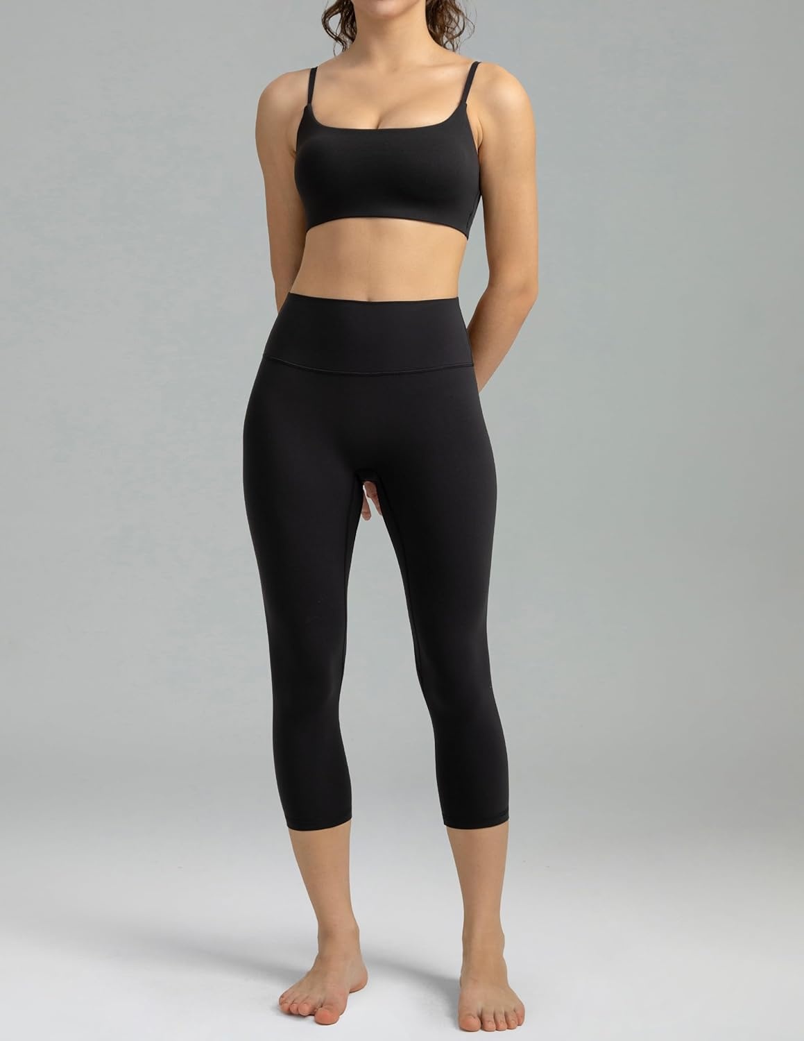 image:imageColorfulkoala Dreamlux No Front Seam Leggings for Women High Waisted Capris 21 Inseam Yoga PantsBlack