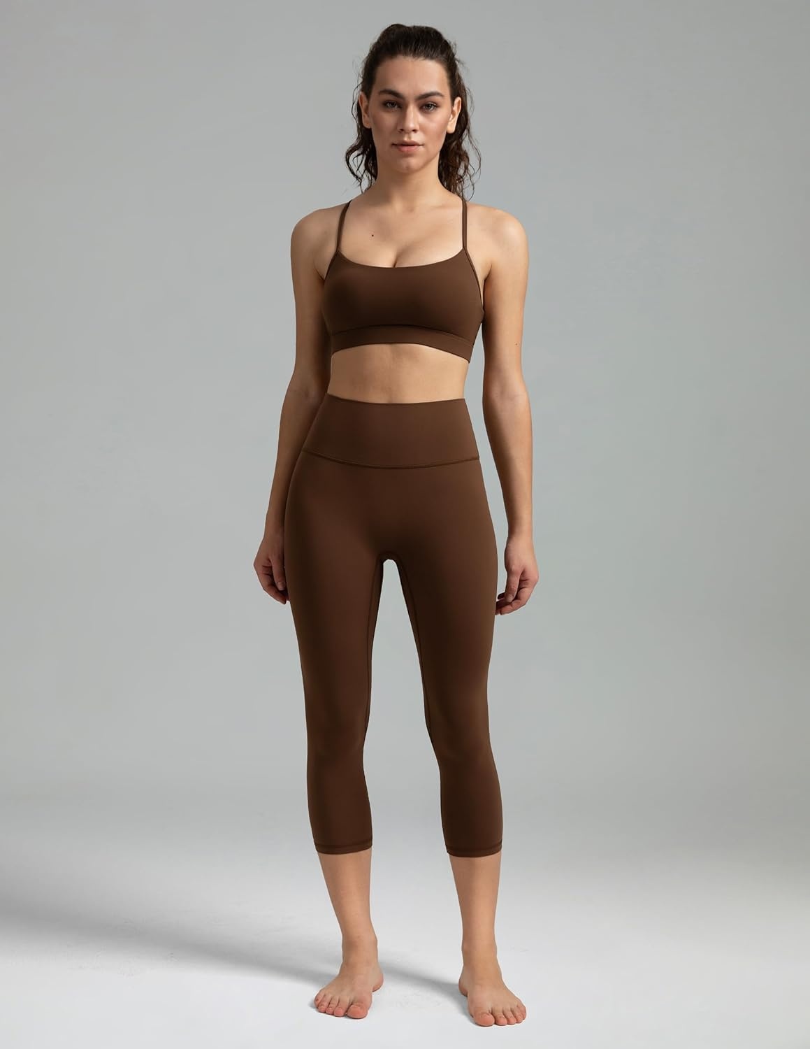 image:imageColorfulkoala Dreamlux No Front Seam Leggings for Women High Waisted Capris 21 Inseam Yoga PantsCocoa