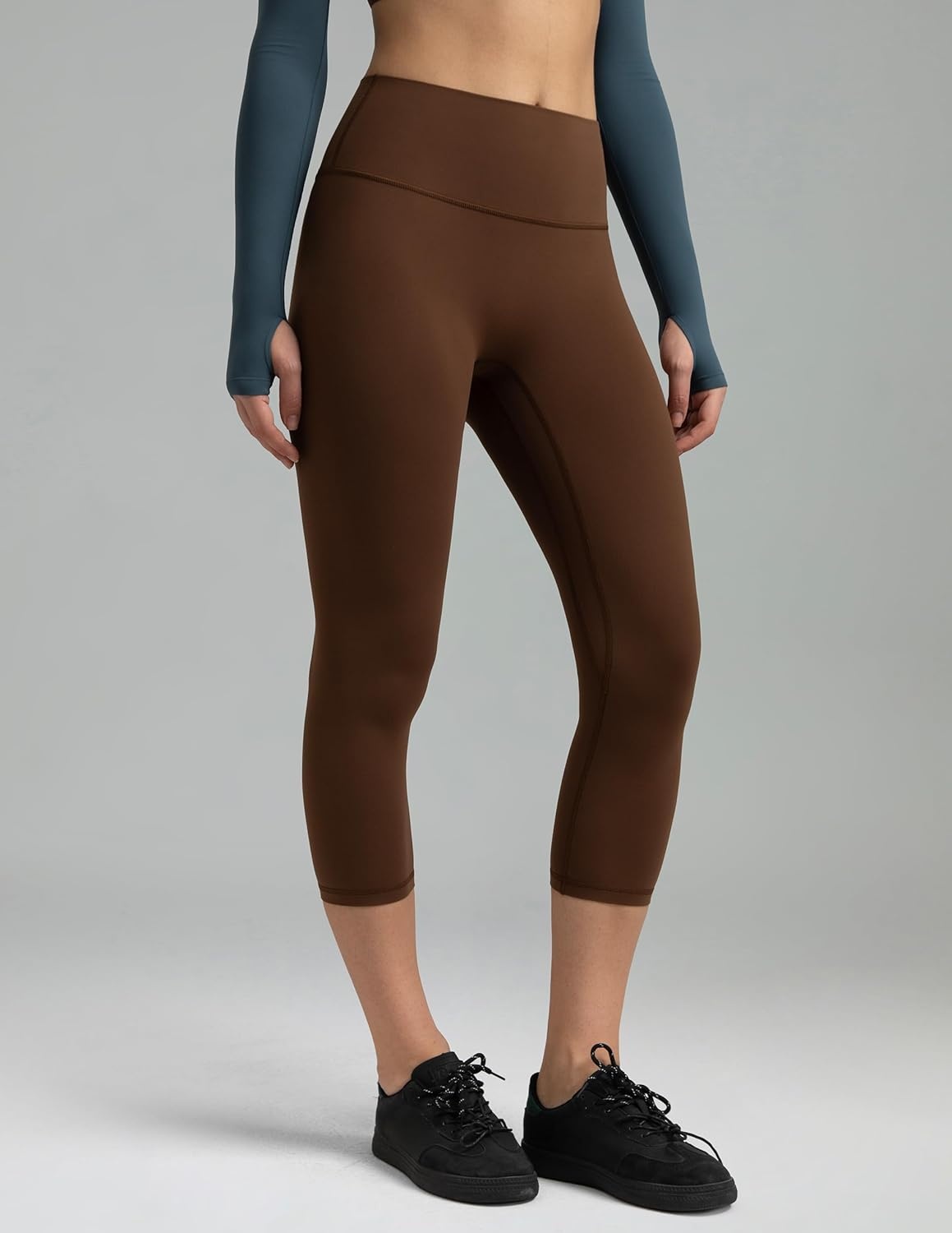 image:imageColorfulkoala Dreamlux No Front Seam Leggings for Women High Waisted Capris 21 Inseam Yoga PantsCocoa