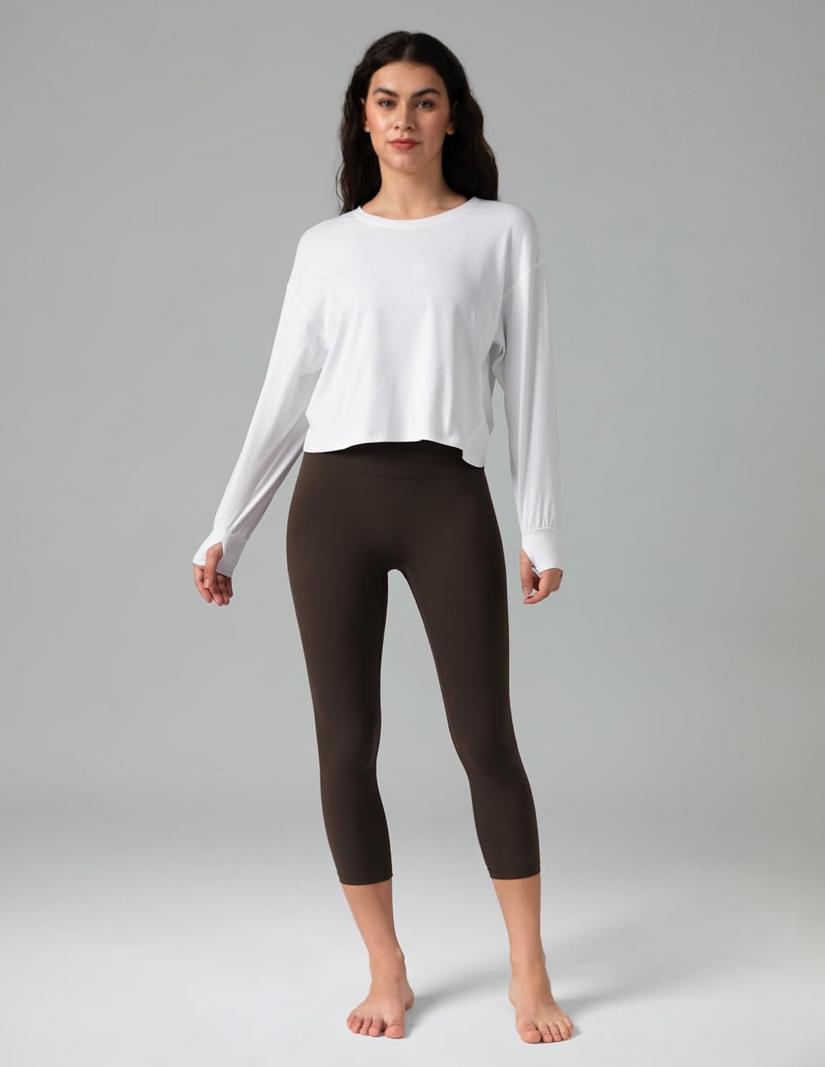 image:imageColorfulkoala Dreamlux No Front Seam Leggings for Women High Waisted Capris 21 Inseam Yoga PantsEspresso