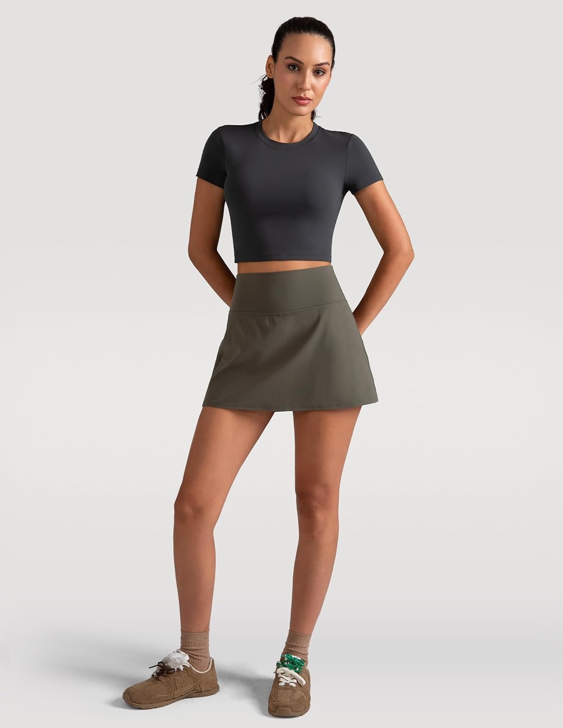image:imageColorfulkoala Dreamlux Skirts for Women High Rise Athletic Golf Tennis Skorts Builtin Shorts with PocketsMajor Brown