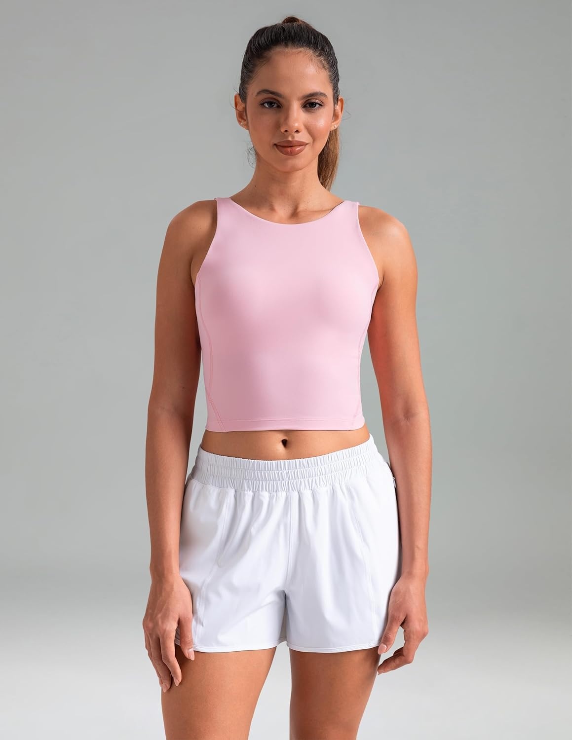 image:imageColorfulkoala Dreamlux Womens Padded Sports Bra High Neck UBack Yoga Running Workout Athletic Tank Top with Removable CupsAlmond Blossom