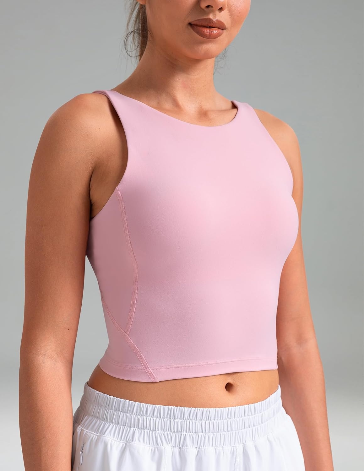 image:imageColorfulkoala Dreamlux Womens Padded Sports Bra High Neck UBack Yoga Running Workout Athletic Tank Top with Removable CupsAlmond Blossom