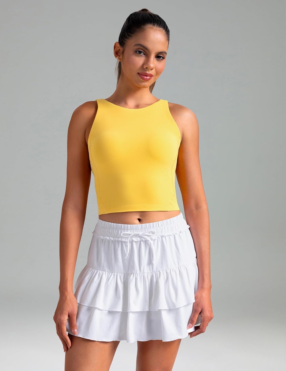 image:imageColorfulkoala Dreamlux Womens Padded Sports Bra High Neck UBack Yoga Running Workout Athletic Tank Top with Removable CupsBlazing Yellow