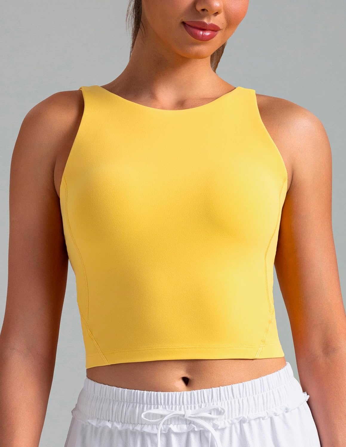 image:imageColorfulkoala Dreamlux Womens Padded Sports Bra High Neck UBack Yoga Running Workout Athletic Tank Top with Removable CupsBlazing Yellow