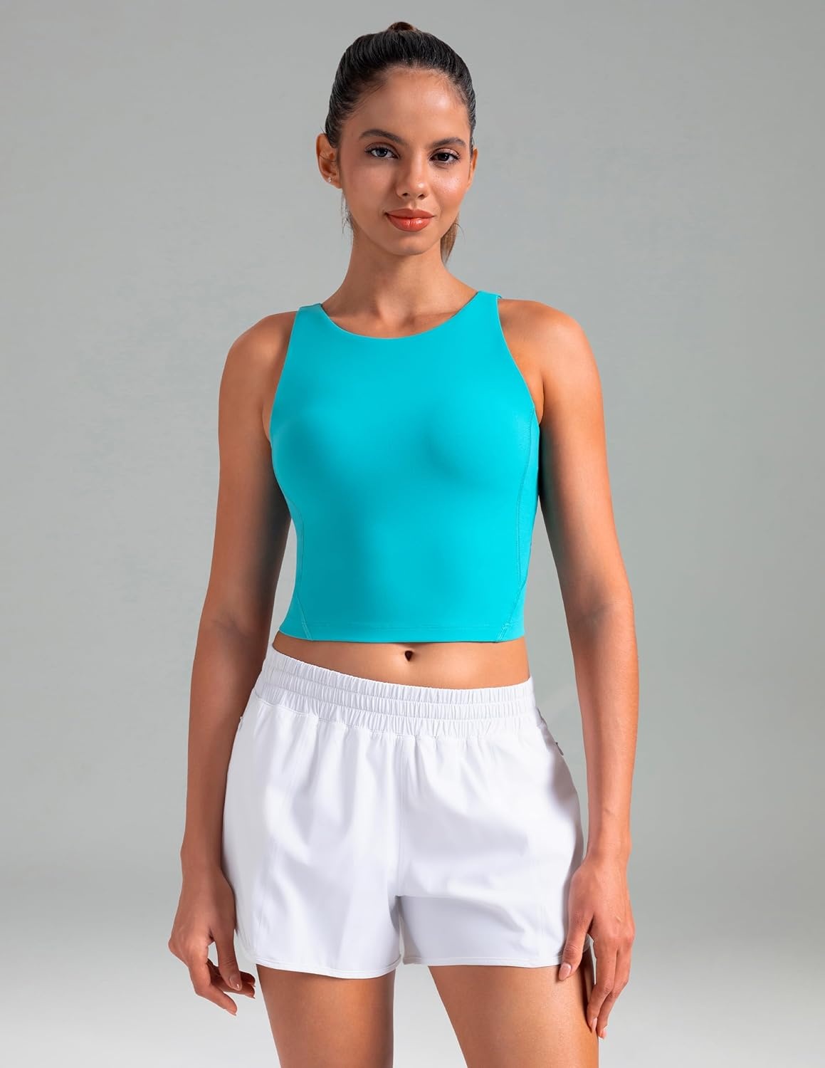 image:imageColorfulkoala Dreamlux Womens Padded Sports Bra High Neck UBack Yoga Running Workout Athletic Tank Top with Removable CupsCeramic Green