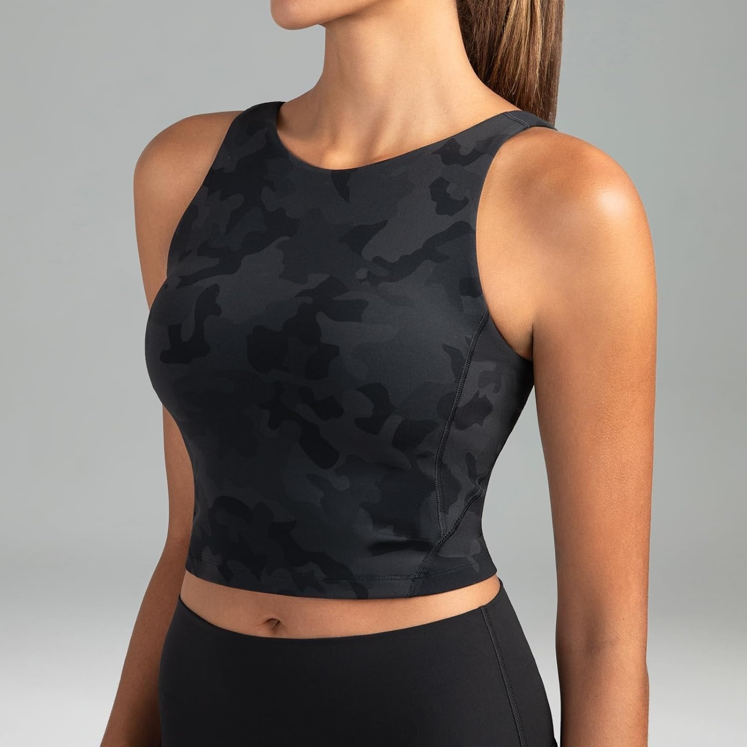 image:imageColorfulkoala Dreamlux Womens Padded Sports Bra High Neck UBack Yoga Running Workout Athletic Tank Top with Removable CupsGrey Camouflage