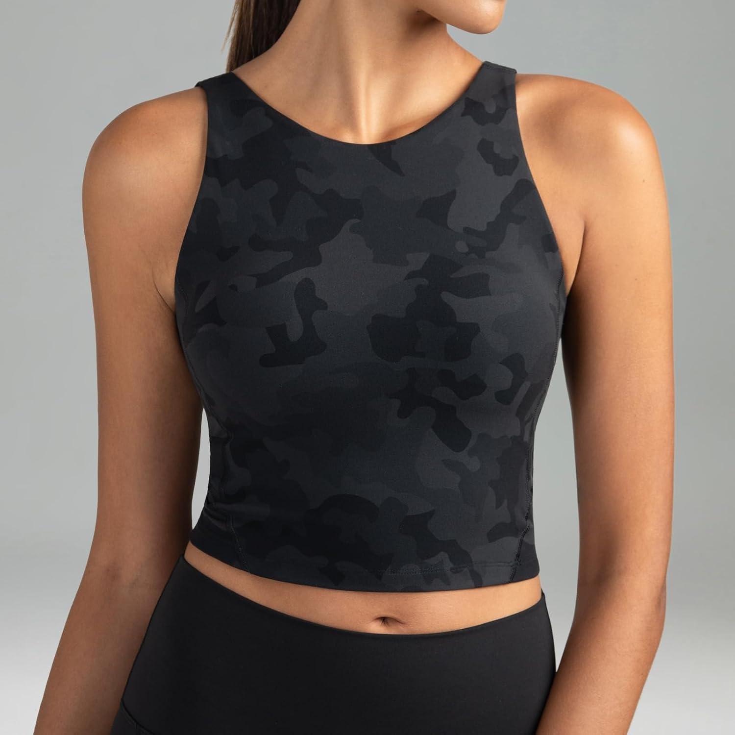 image:imageColorfulkoala Dreamlux Womens Padded Sports Bra High Neck UBack Yoga Running Workout Athletic Tank Top with Removable CupsGrey Camouflage