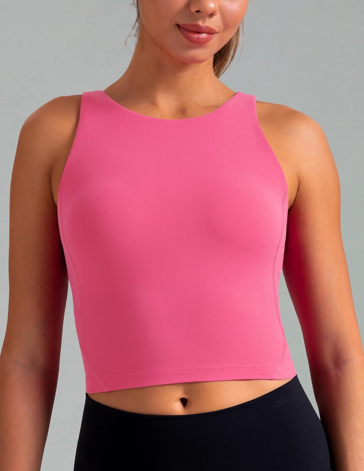image:imageColorfulkoala Dreamlux Womens Padded Sports Bra High Neck UBack Yoga Running Workout Athletic Tank Top with Removable CupsHot Pink