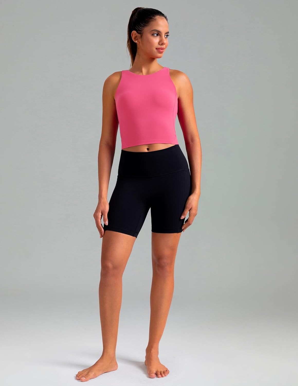 image:imageColorfulkoala Dreamlux Womens Padded Sports Bra High Neck UBack Yoga Running Workout Athletic Tank Top with Removable CupsHot Pink