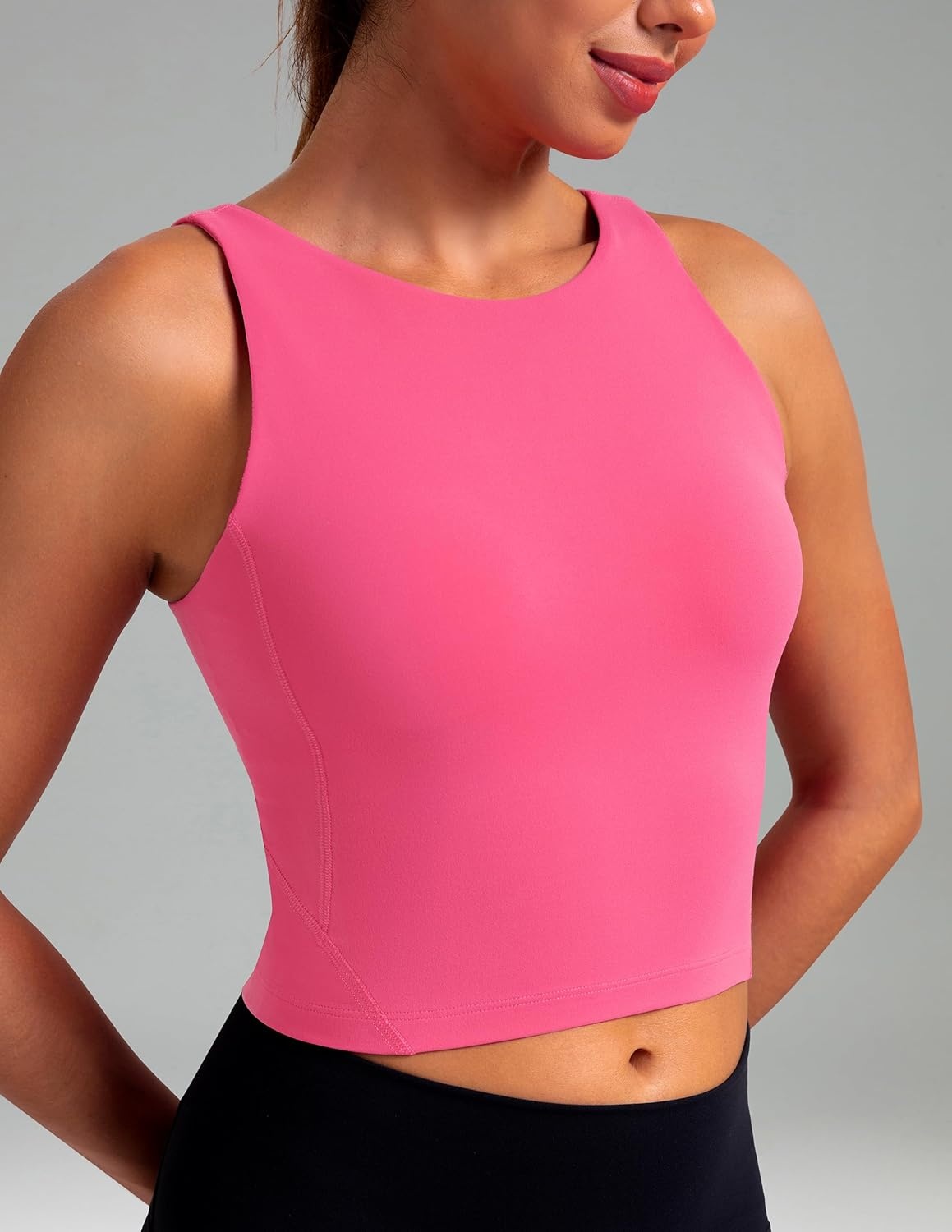 image:imageColorfulkoala Dreamlux Womens Padded Sports Bra High Neck UBack Yoga Running Workout Athletic Tank Top with Removable CupsHot Pink