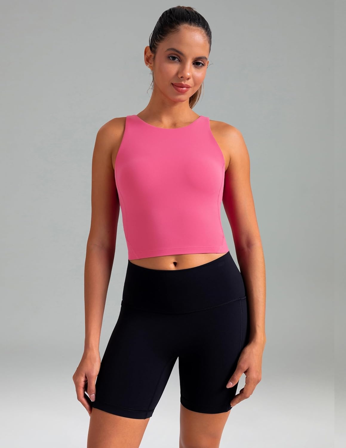 image:imageColorfulkoala Dreamlux Womens Padded Sports Bra High Neck UBack Yoga Running Workout Athletic Tank Top with Removable CupsHot Pink