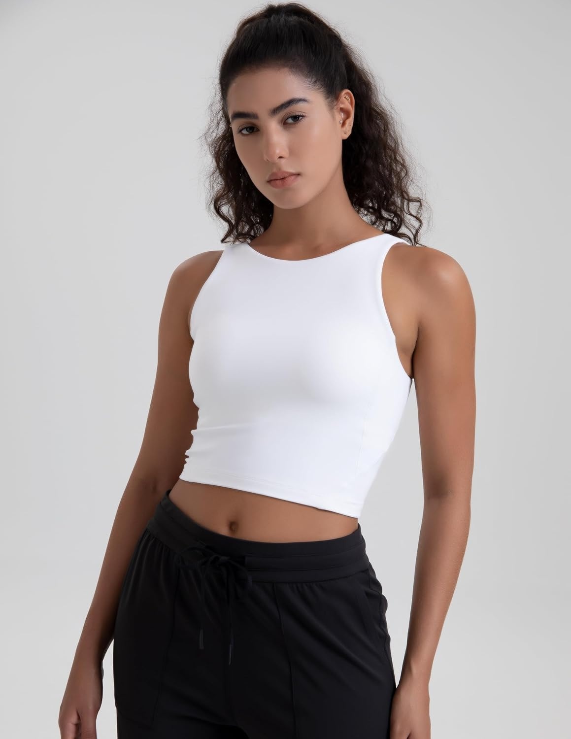 image:imageColorfulkoala Dreamlux Womens Padded Sports Bra High Neck UBack Yoga Running Workout Athletic Tank Top with Removable CupsWhite