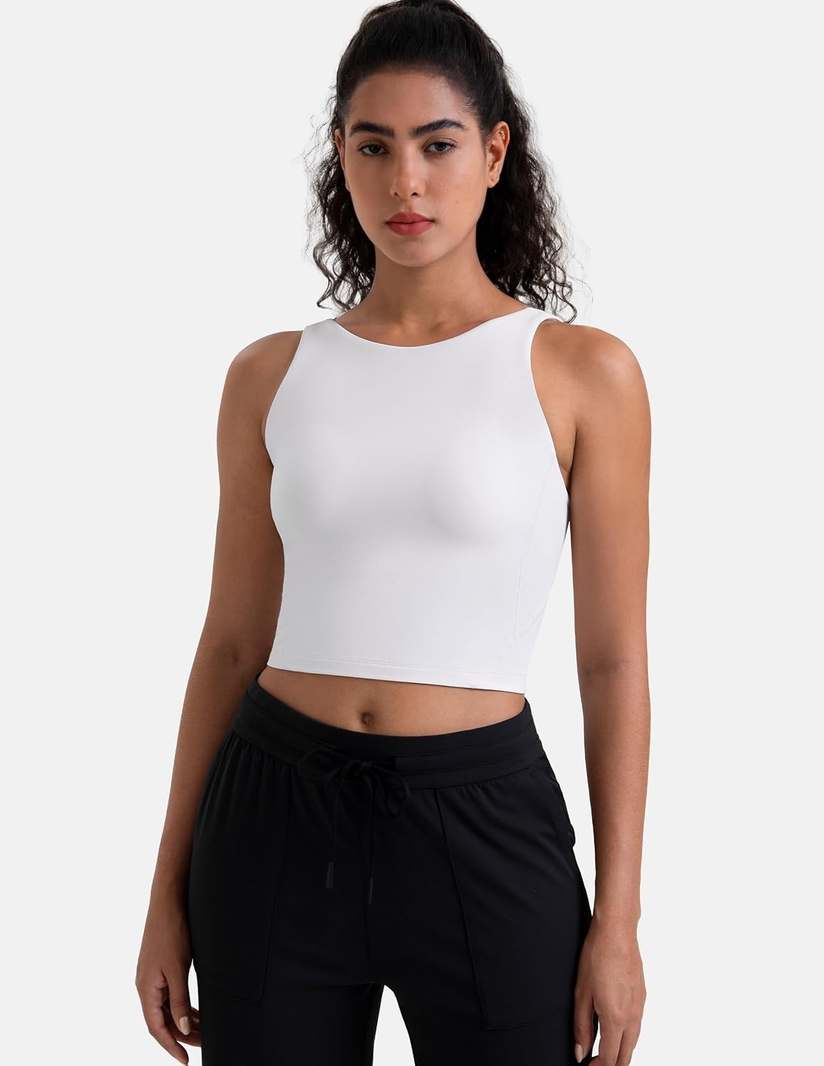 image:imageColorfulkoala Dreamlux Womens Padded Sports Bra High Neck UBack Yoga Running Workout Athletic Tank Top with Removable CupsWhite