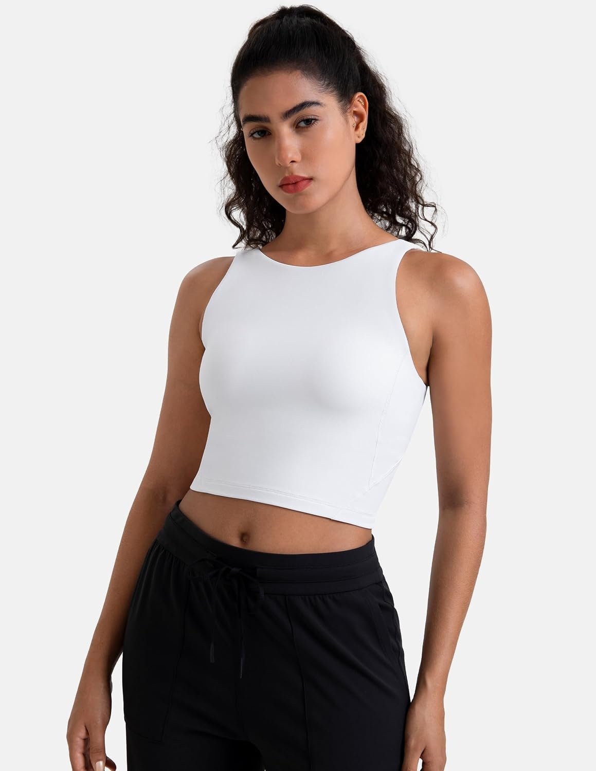 image:imageColorfulkoala Dreamlux Womens Padded Sports Bra High Neck UBack Yoga Running Workout Athletic Tank Top with Removable CupsWhite