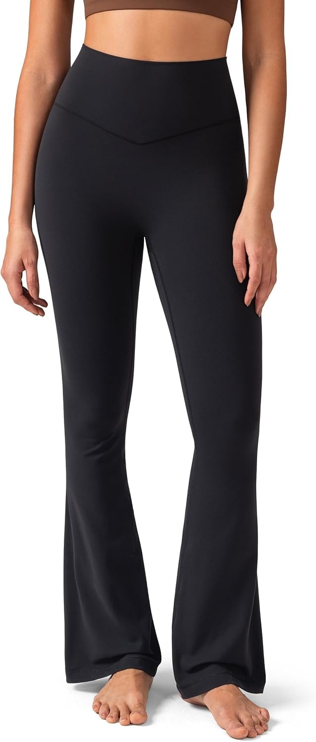 image:imageColorfulkoala No Front Seam Flare Leggings Dreamlux HighWaisted Workout Yoga Pants for Women 275 295 315 InseamBlack