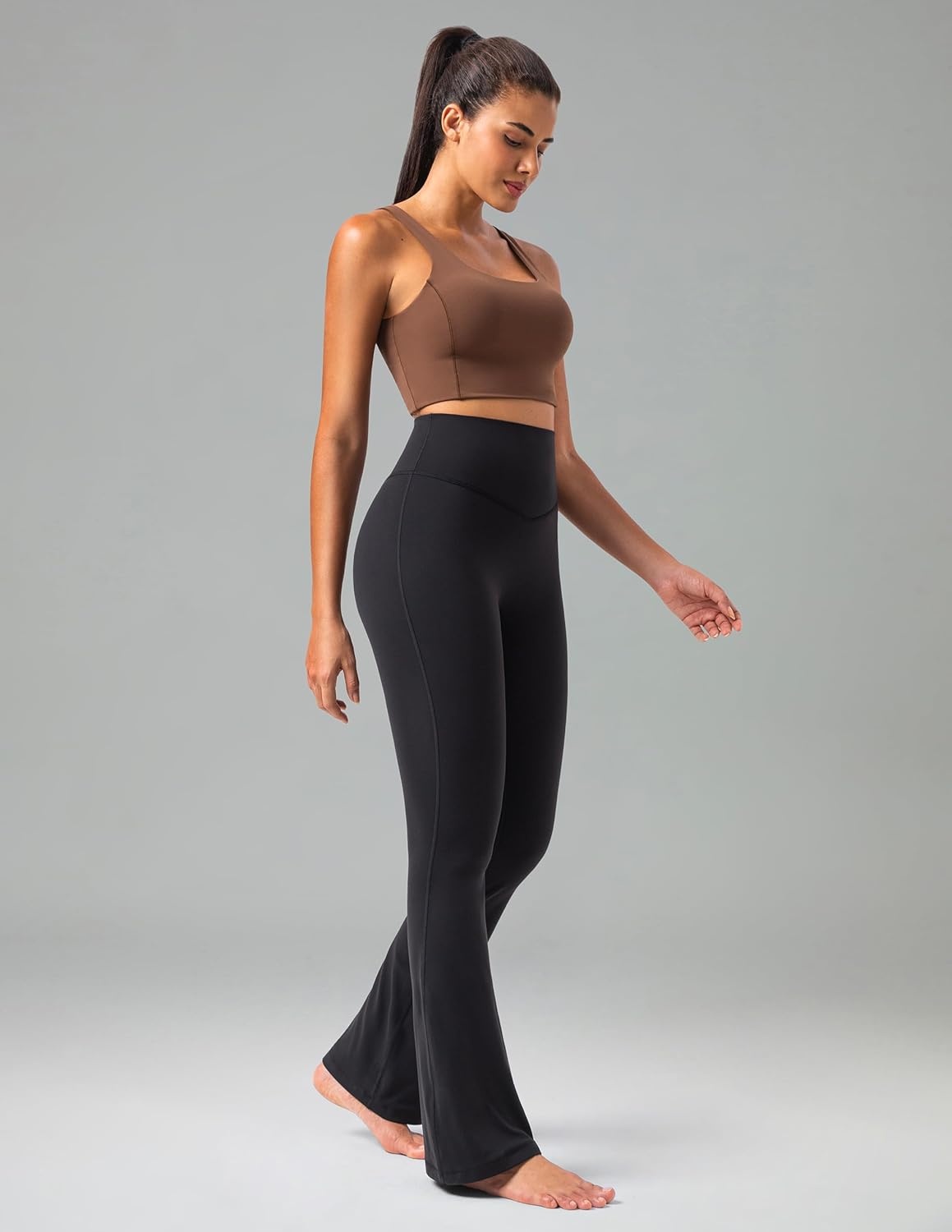 image:imageColorfulkoala No Front Seam Flare Leggings Dreamlux HighWaisted Workout Yoga Pants for Women 275 295 315 InseamBlack