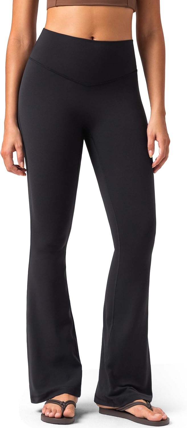 image:imageColorfulkoala No Front Seam Flare Leggings Dreamlux HighWaisted Workout Yoga Pants for Women 275 295 315 InseamBlack