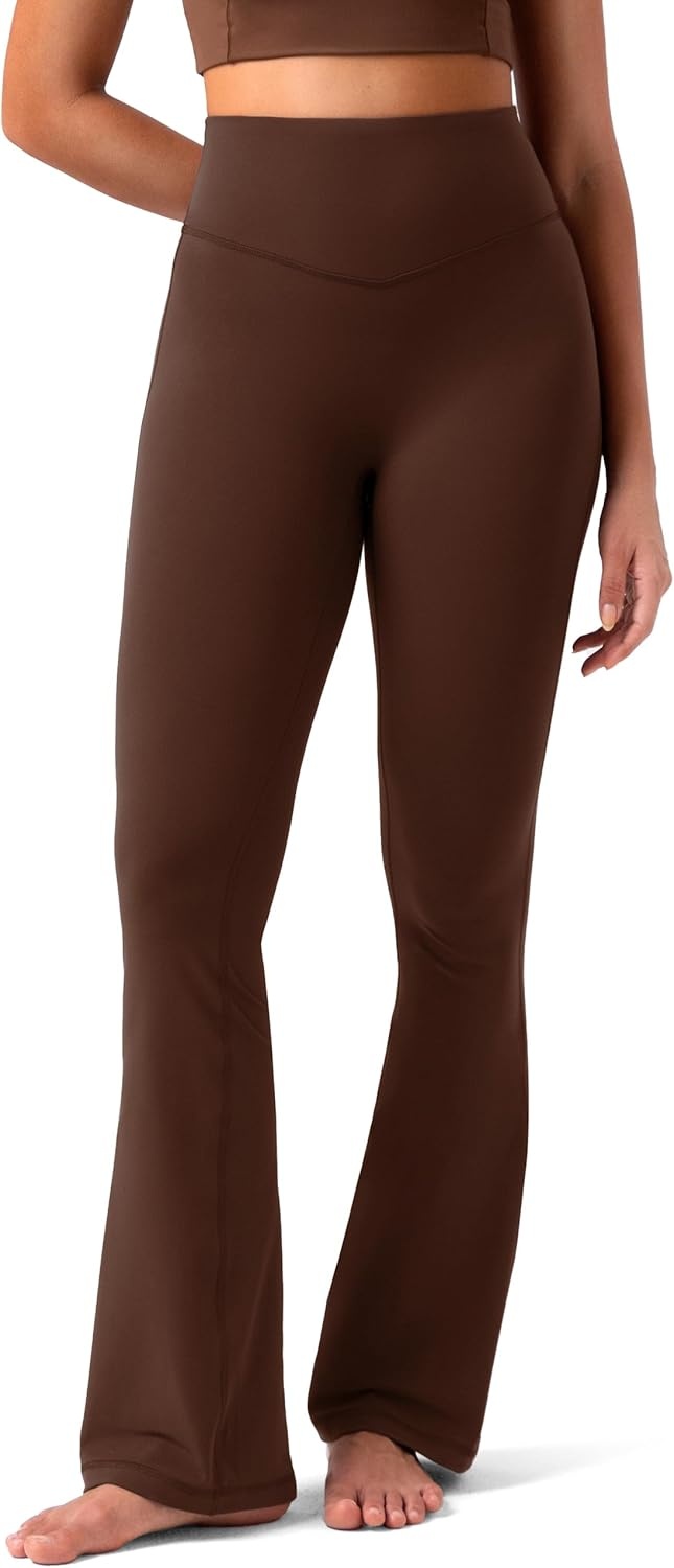 image:imageColorfulkoala No Front Seam Flare Leggings Dreamlux HighWaisted Workout Yoga Pants for Women 275 295 315 InseamRoasted Chestnut